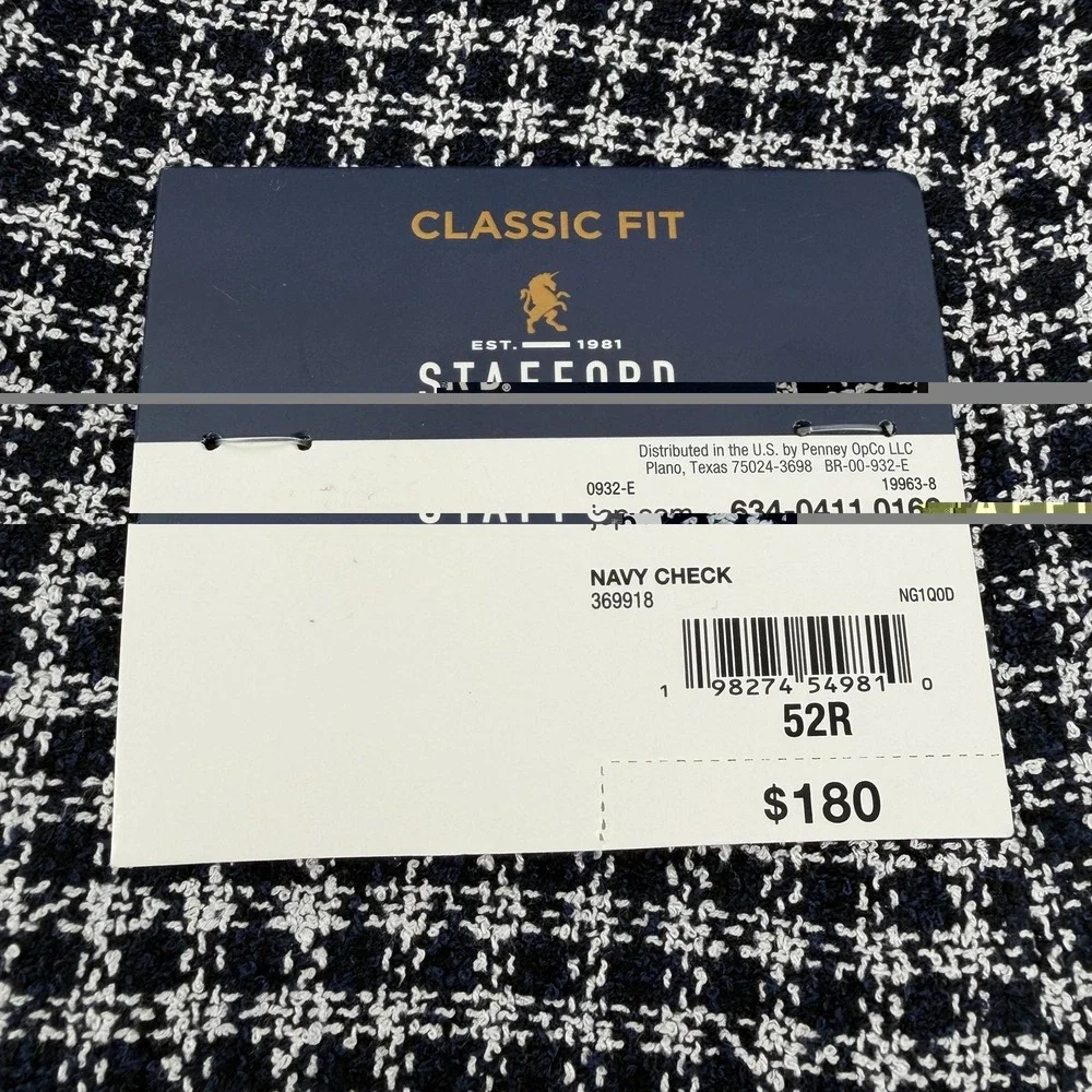 Stafford Mens‎ Classic Fit Navy Check seasonal Sport Coat Blazer Jacket 52R